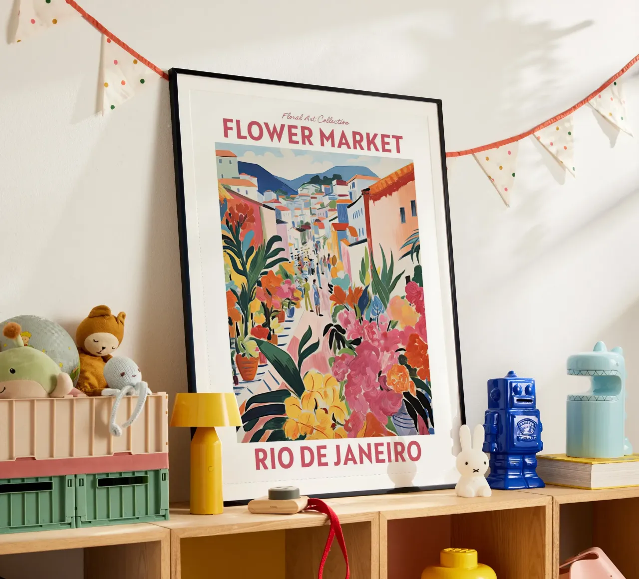 Mercato dei fiori, Rio de Janeiro, Brasile, Viaggio botanico poster con telaio in alluminio da Peaches Art Prints