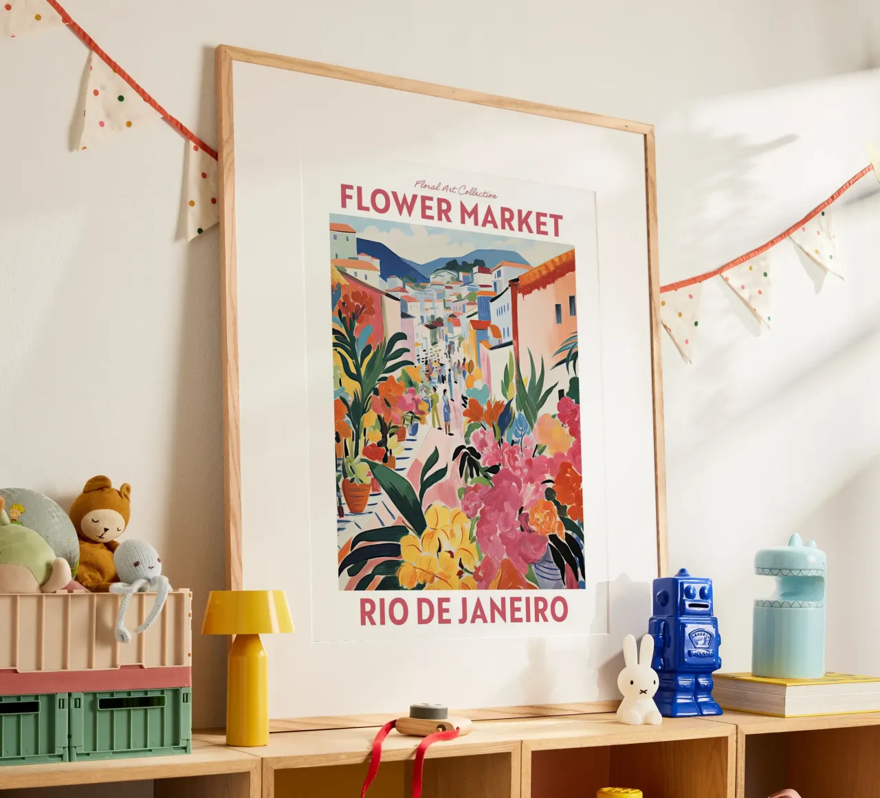 Mercato dei fiori, Rio de Janeiro, Brasile, Viaggio botanico poster con telaio in alluminio da Peaches Art Prints