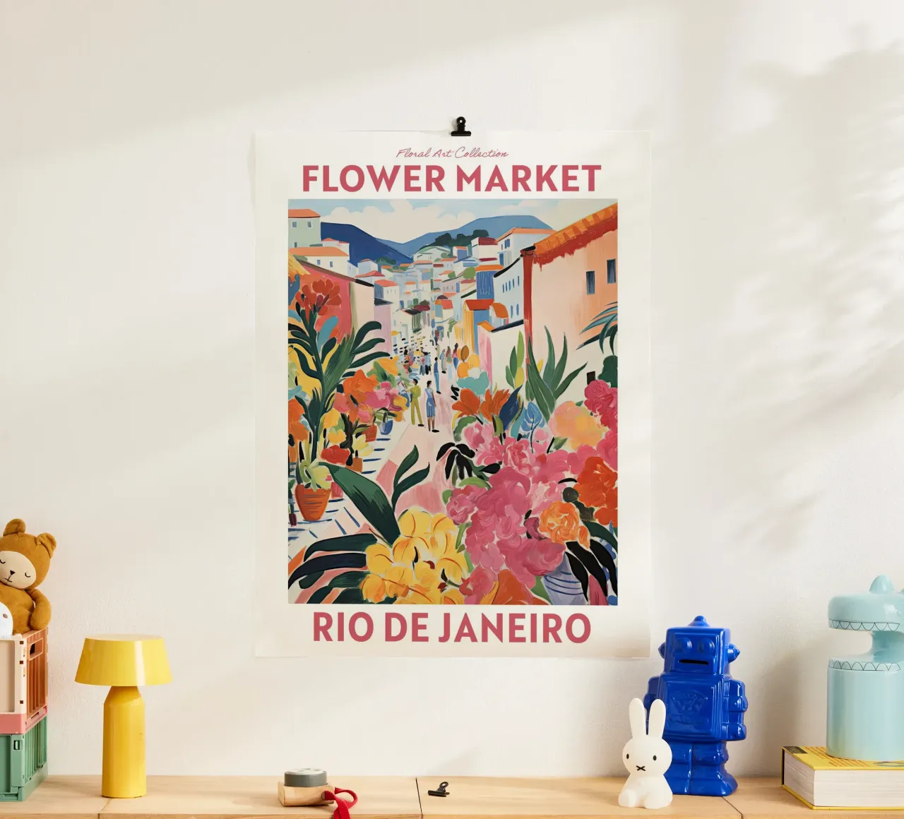 Mercato dei fiori, Rio de Janeiro, Brasile, Viaggio botanico poster con telaio in alluminio da Peaches Art Prints