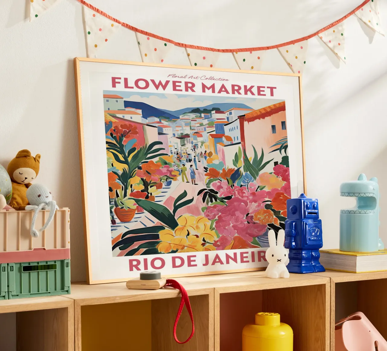Mercato dei fiori, Rio de Janeiro, Brasile, Viaggio botanico poster con telaio in alluminio da Peaches Art Prints