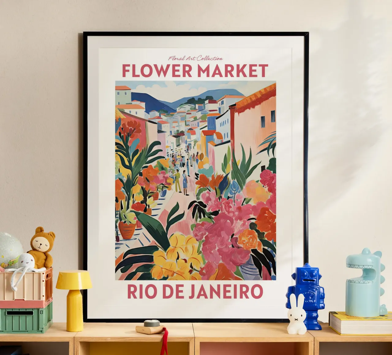 Mercato dei fiori, Rio de Janeiro, Brasile, Viaggio botanico poster con telaio in alluminio da Peaches Art Prints
