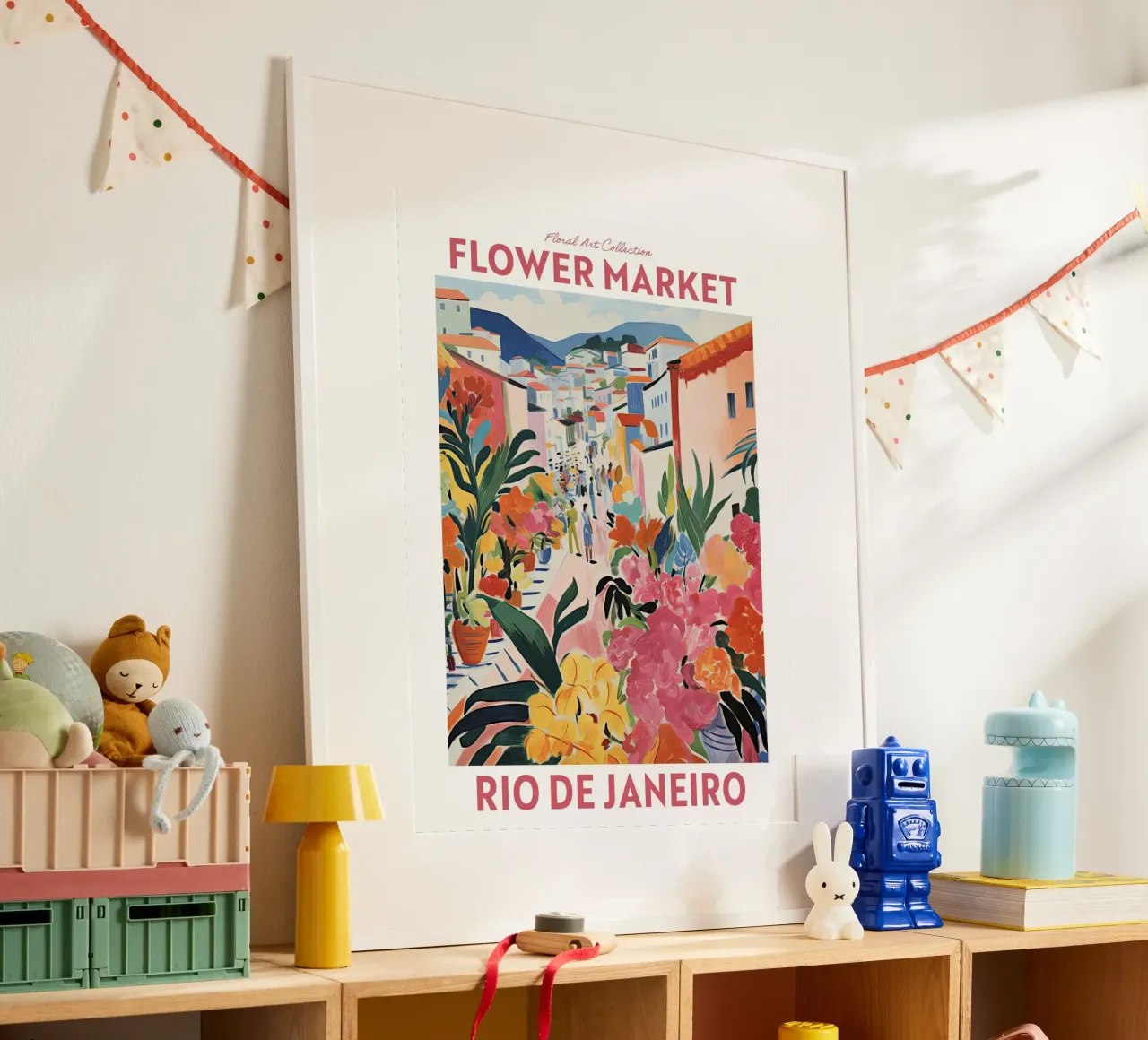 Mercato dei fiori, Rio de Janeiro, Brasile, Viaggio botanico poster con telaio in alluminio da Peaches Art Prints