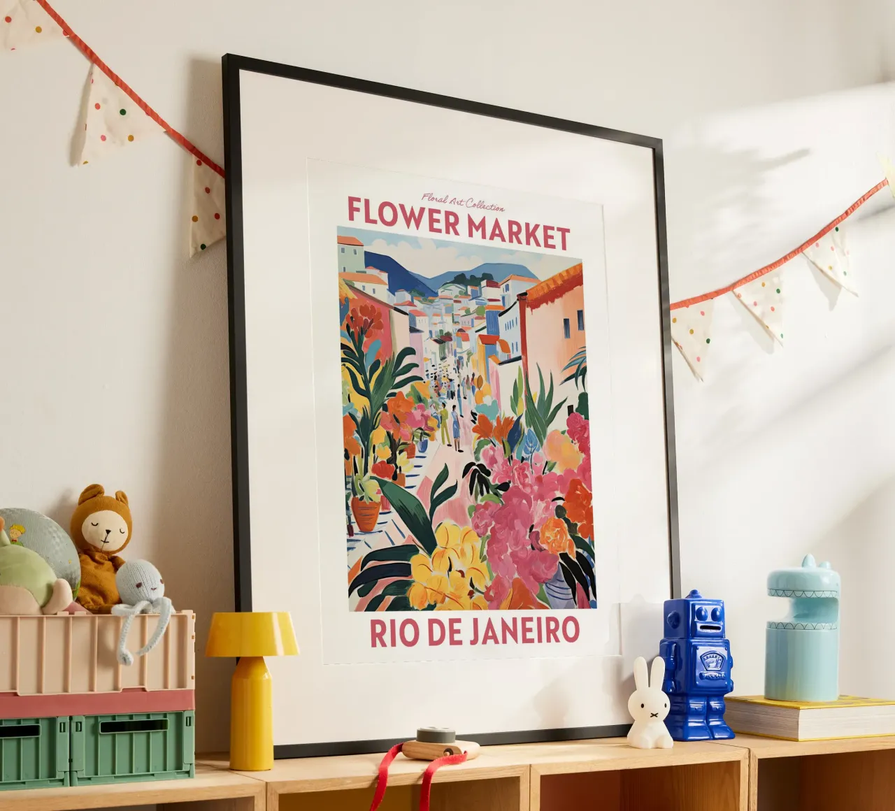 Mercato dei fiori, Rio de Janeiro, Brasile, Viaggio botanico poster con telaio in alluminio da Peaches Art Prints