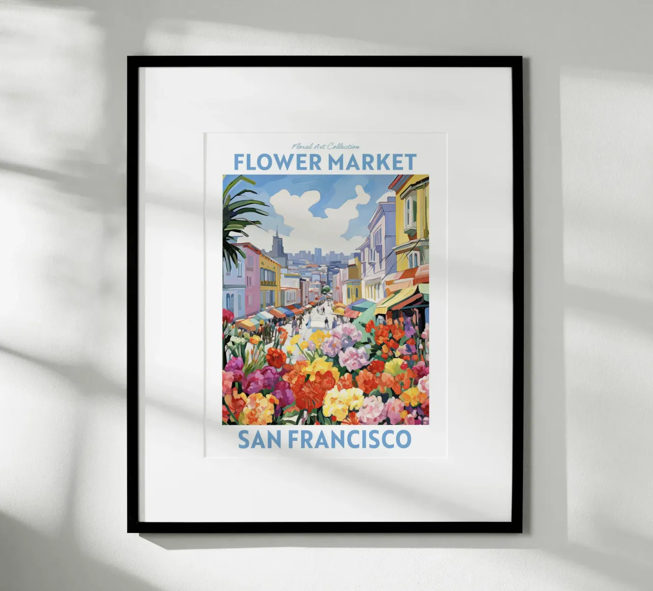 Mercato dei fiori, San Francisco, California Viaggio Botanico poster con telaio in legno da Peaches Art Prints