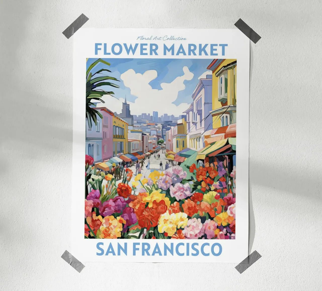 Mercato dei fiori, San Francisco, California Viaggio Botanico poster con telaio in legno da Peaches Art Prints