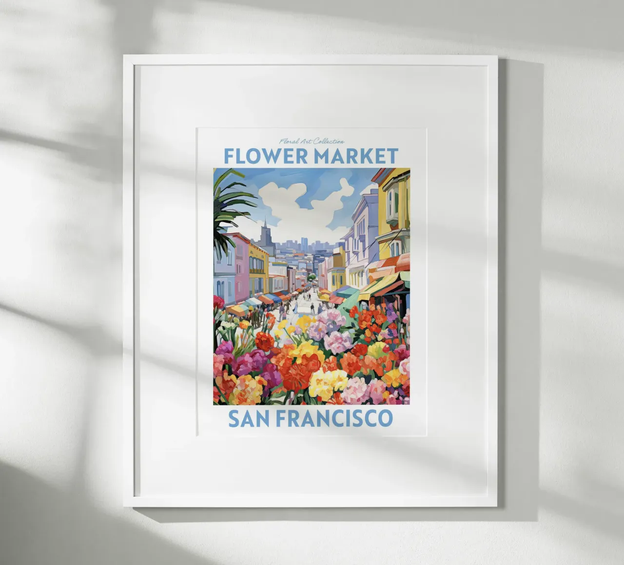 Mercato dei fiori, San Francisco, California Viaggio Botanico poster con telaio in legno da Peaches Art Prints