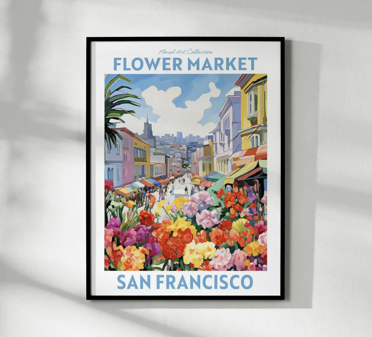 Mercato dei fiori, San Francisco, California Viaggio Botanico poster con telaio in legno da Peaches Art Prints