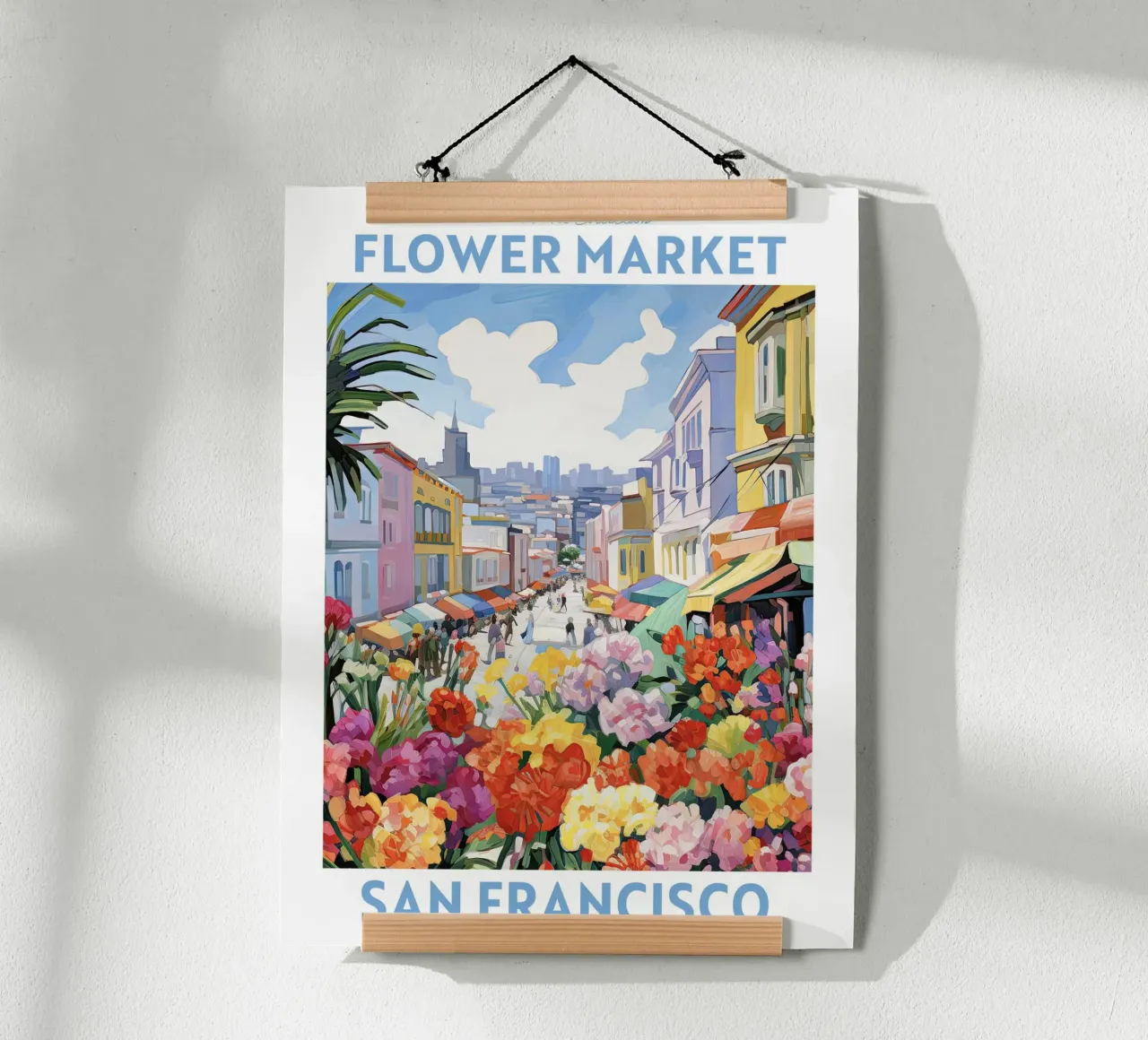 Mercato dei fiori, San Francisco, California Viaggio Botanico poster con telaio in legno da Peaches Art Prints