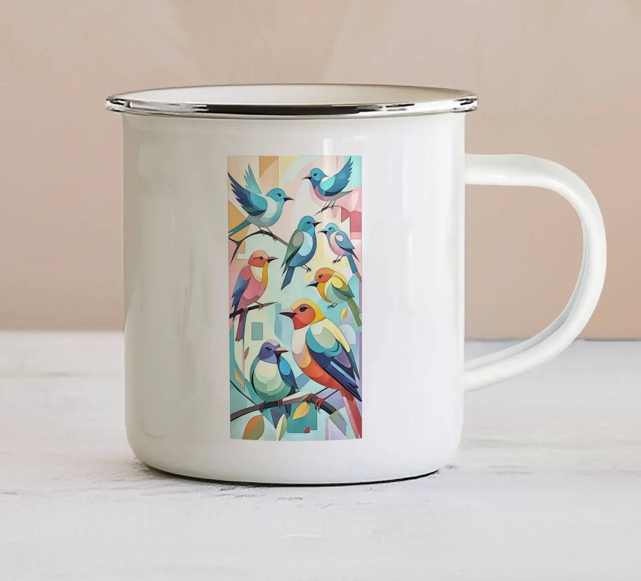 Uccelli in pastello #1 tazza in smalto da ZAMART - PopArt