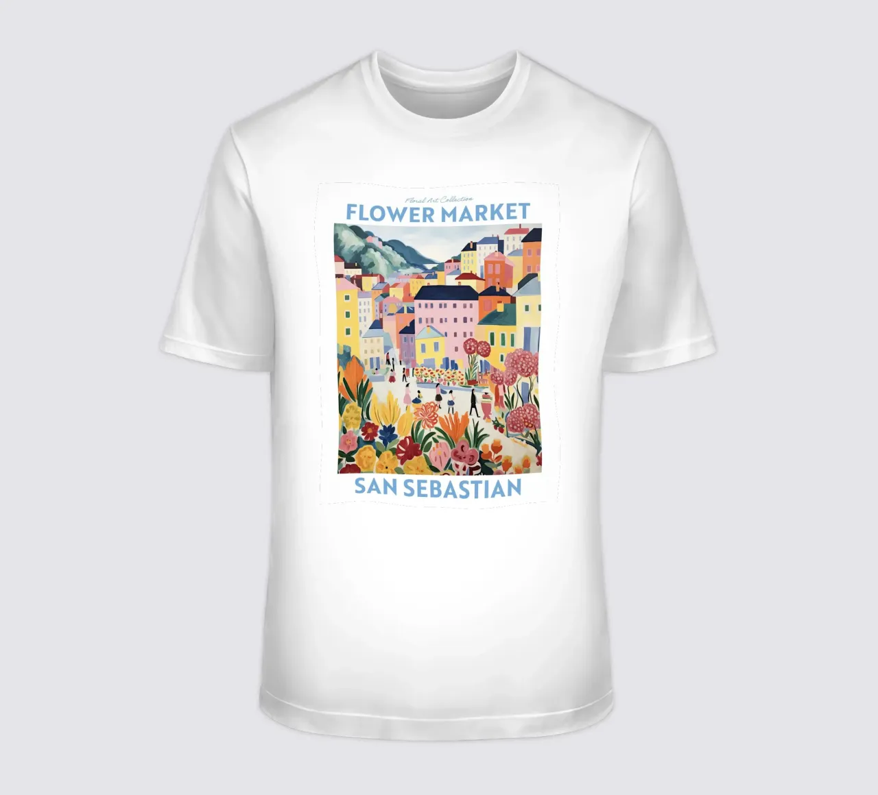 Mercato dei fiori, San Sebastian, Spagna Viaggio Botanico t-shirt da Peaches Art Prints