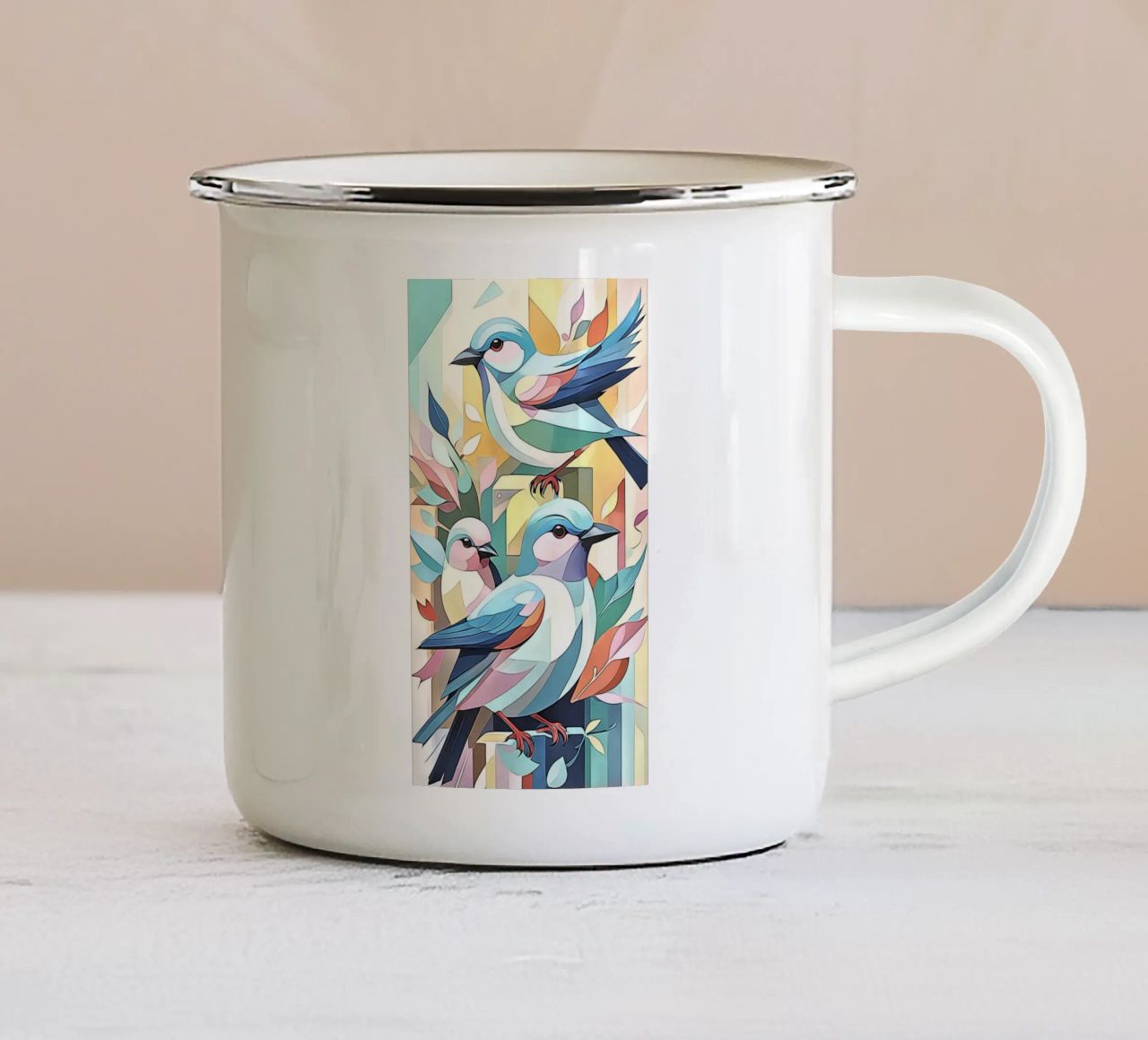 Uccelli in pastello #2 tazza in smalto da ZAMART - PopArt