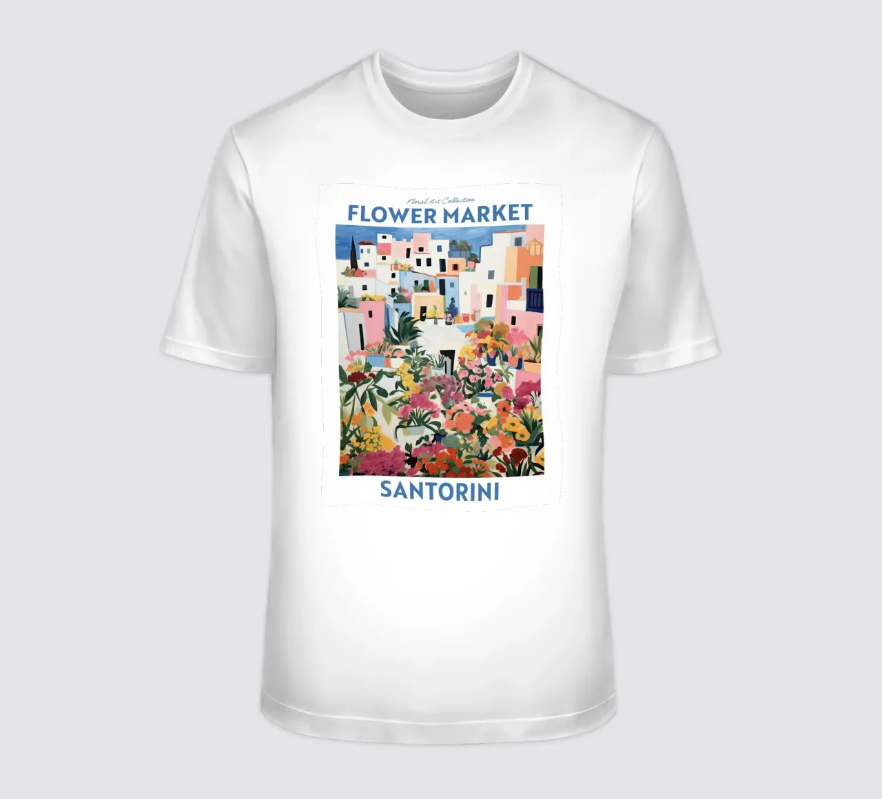 Mercato dei fiori, Santorini, Grecia Viaggio Botanico t-shirt da Peaches Art Prints