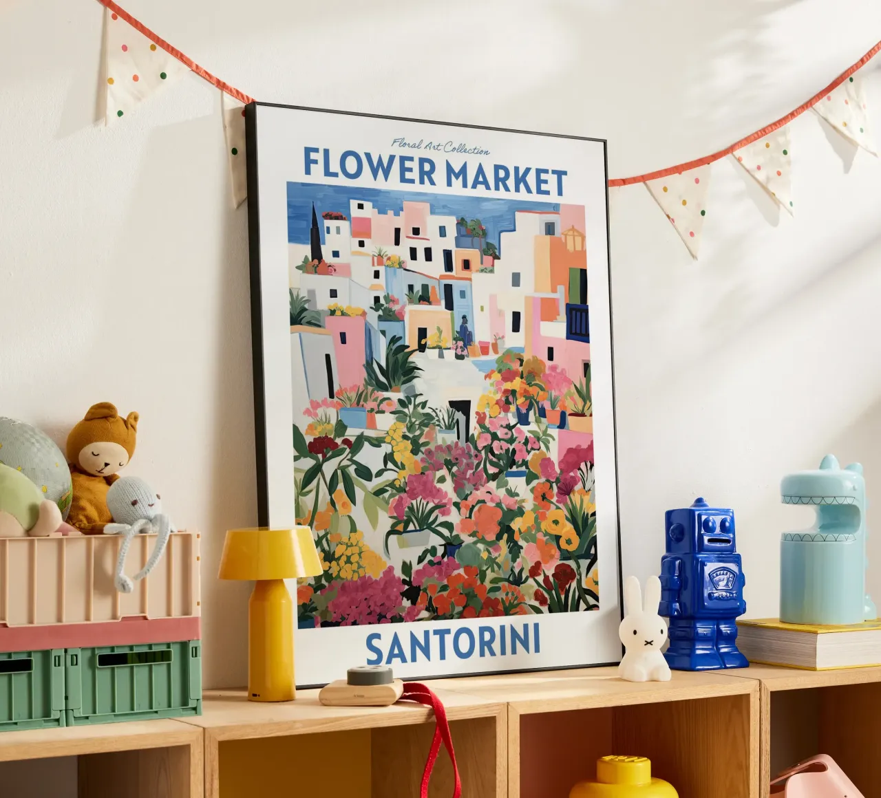 Mercato dei fiori, Santorini, Grecia Viaggio Botanico alluminio dibond da Peaches Art Prints