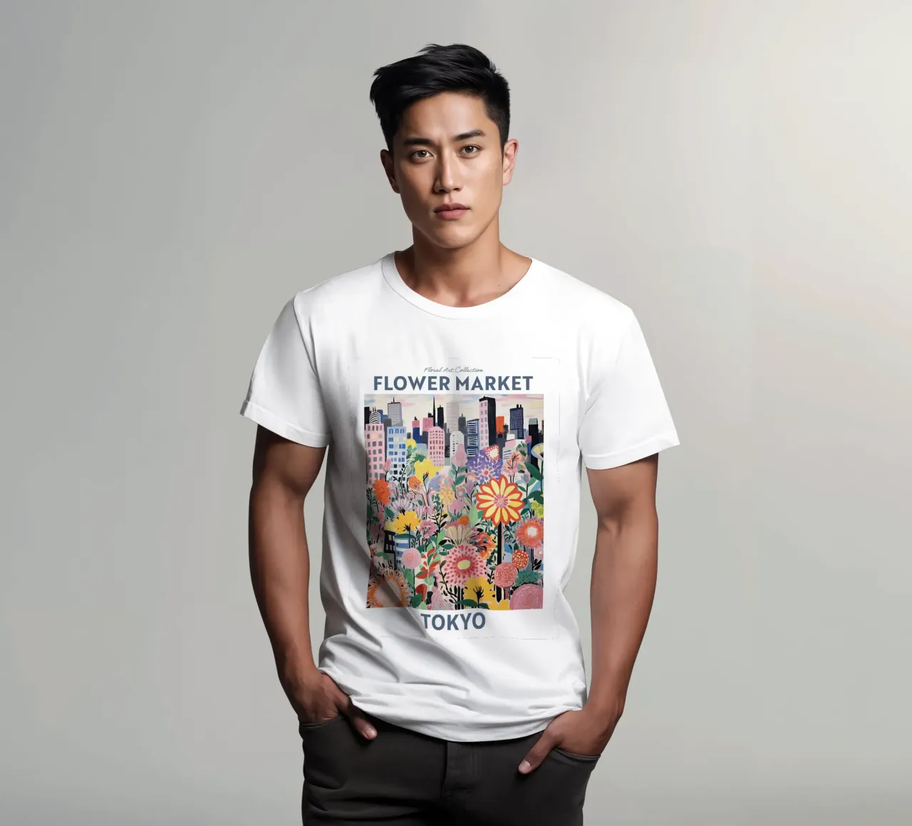 Mercato dei fiori, Tokyo, Giappone Viaggio botanico t-shirt da Peaches Art Prints