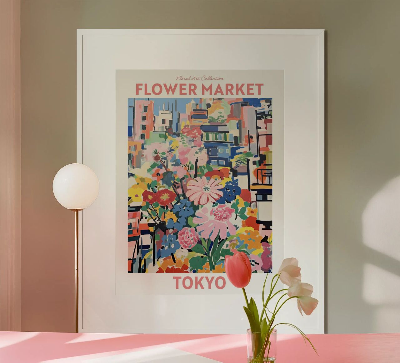 Bloemenmarkt, Tokio, Japan, Kersenbloesem Reizen Botanisch poster van Peaches Art Prints