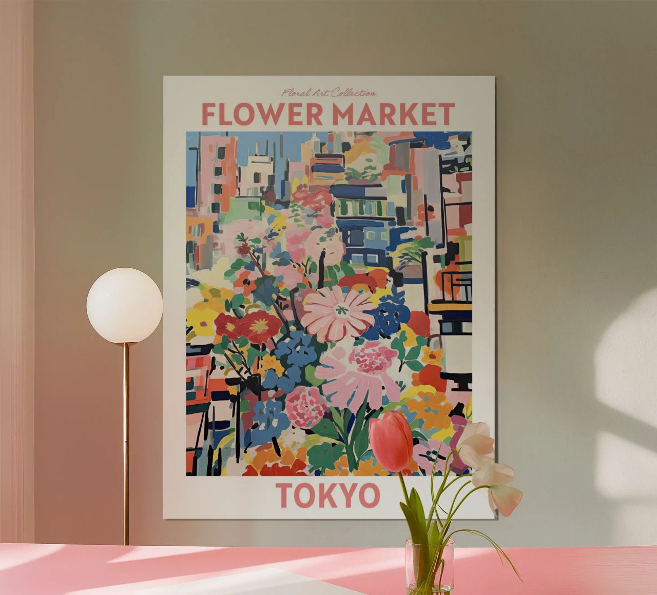Bloemenmarkt, Tokio, Japan, Kersenbloesem Reizen Botanisch poster van Peaches Art Prints