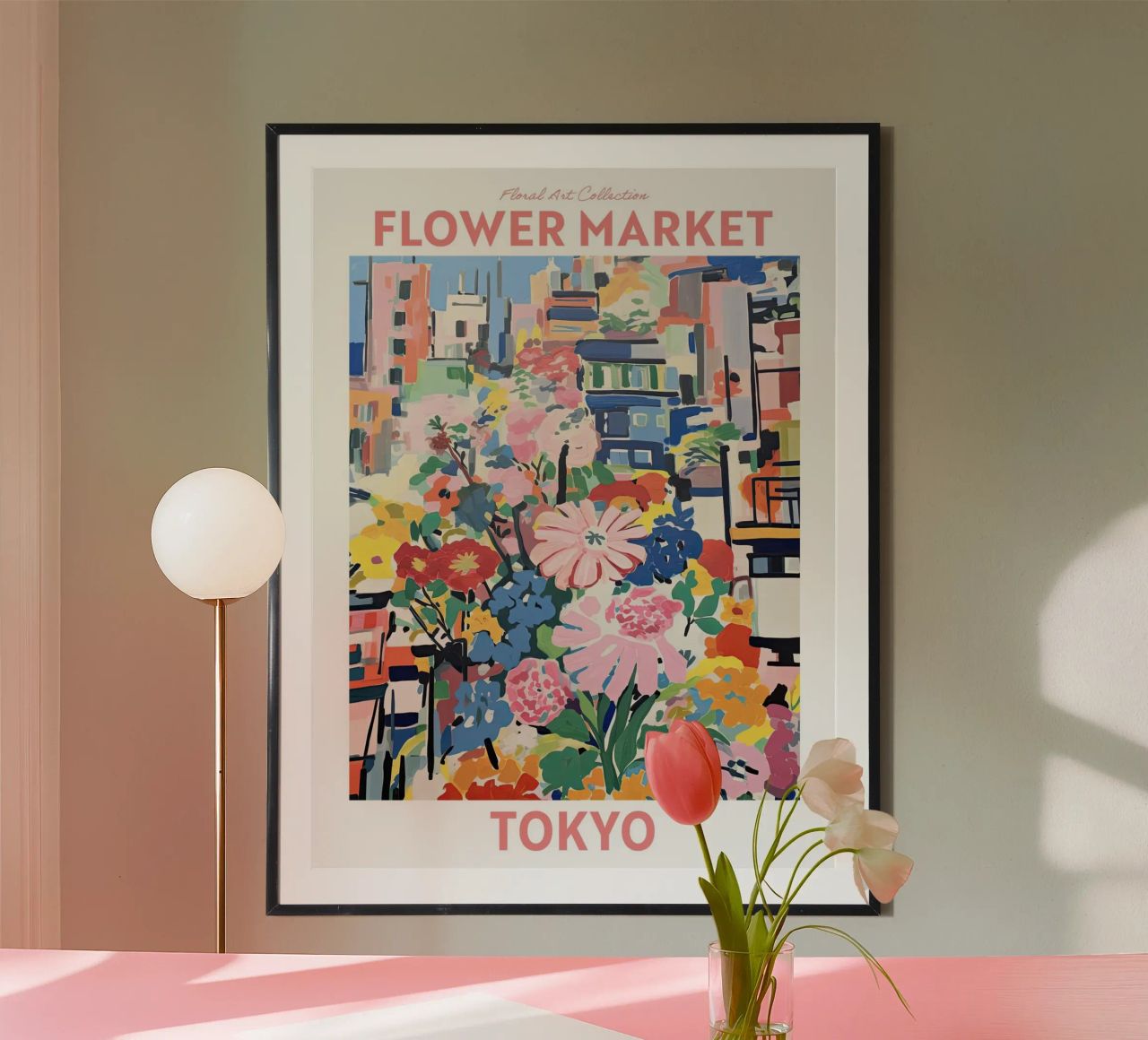 Bloemenmarkt, Tokio, Japan, Kersenbloesem Reizen Botanisch poster van Peaches Art Prints
