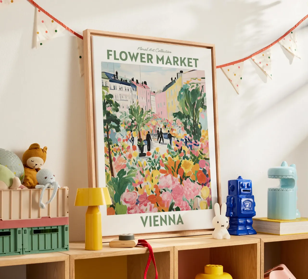 Bloemenmarkt, Wenen, Oostenrijk, Reizen botanisch canvas met Baklijst van Peaches Art Prints