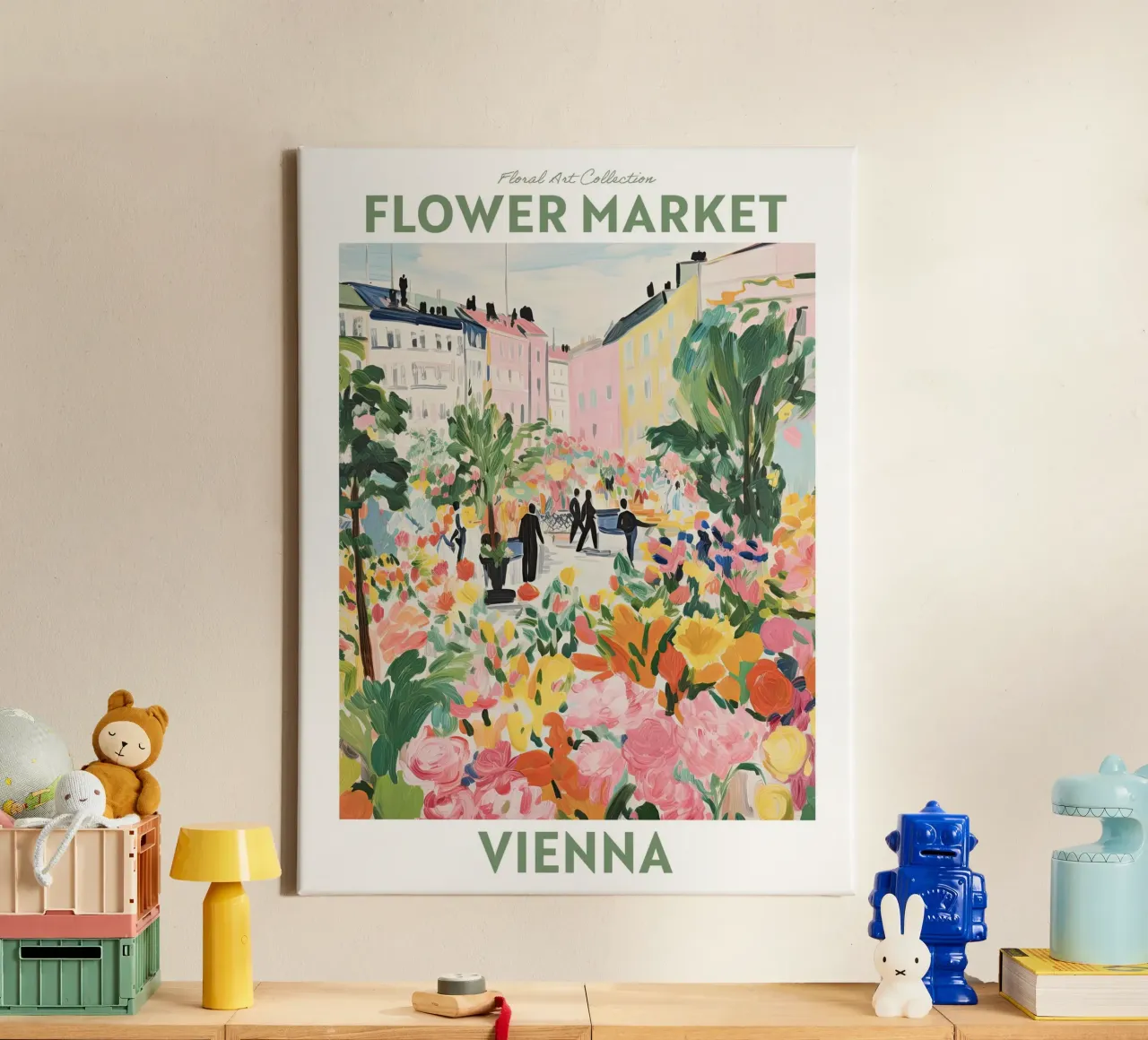 Bloemenmarkt, Wenen, Oostenrijk, Reizen botanisch canvas met Baklijst van Peaches Art Prints