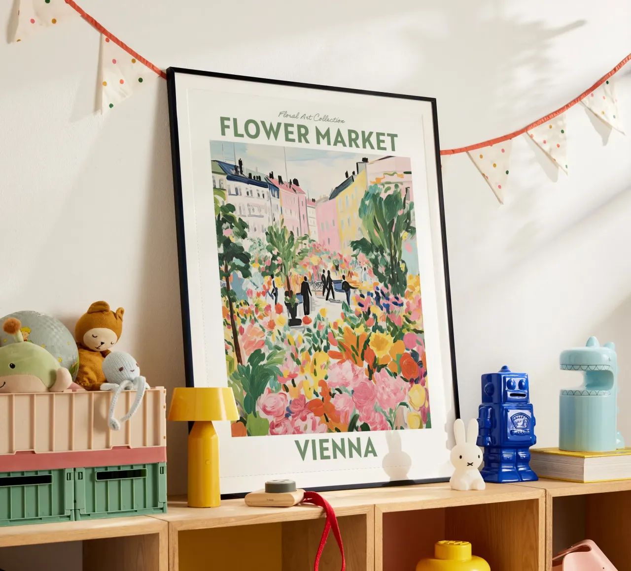 Mercato dei fiori, Vienna, Austria, Viaggio Botanico poster con telaio in alluminio da Peaches Art Prints