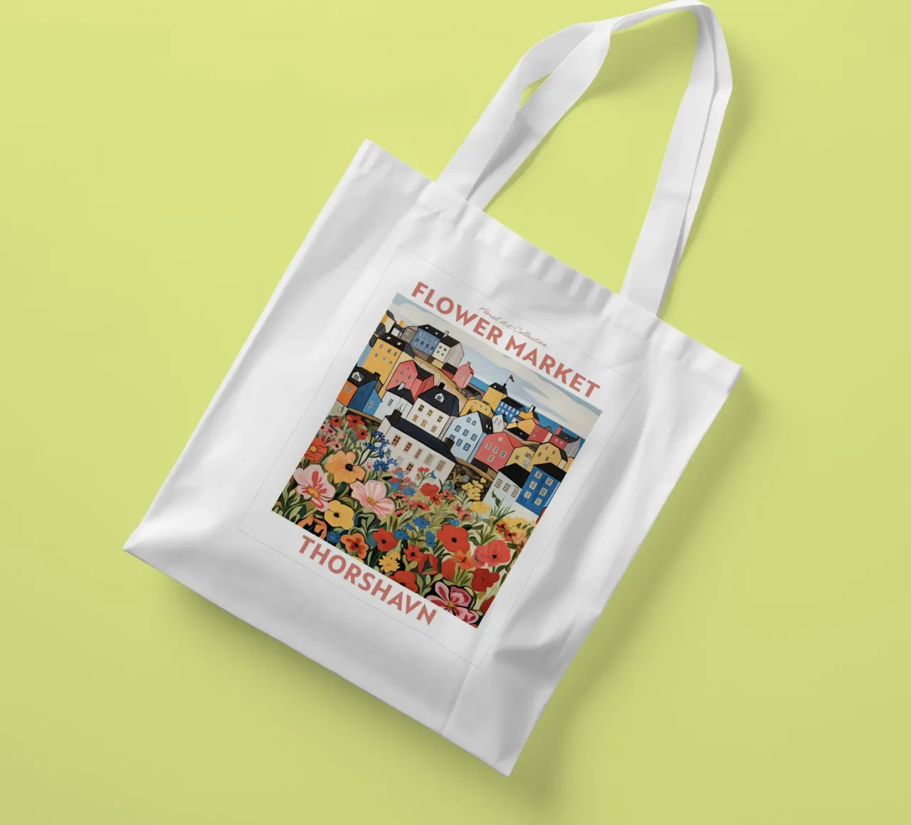 Mercato dei fiori, Torshavn, Isole Faroe, Viaggio Botanico borsa in juta da Peaches Art Prints
