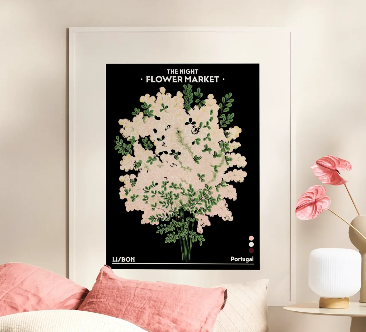 Mercato notturno dei fiori - Vintage Botanical Lisbona, Portogallo poster da Peaches Art Prints
