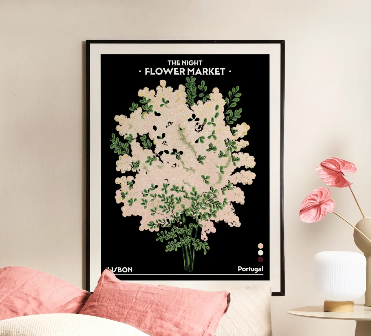 Mercato notturno dei fiori - Vintage Botanical Lisbona, Portogallo poster da Peaches Art Prints