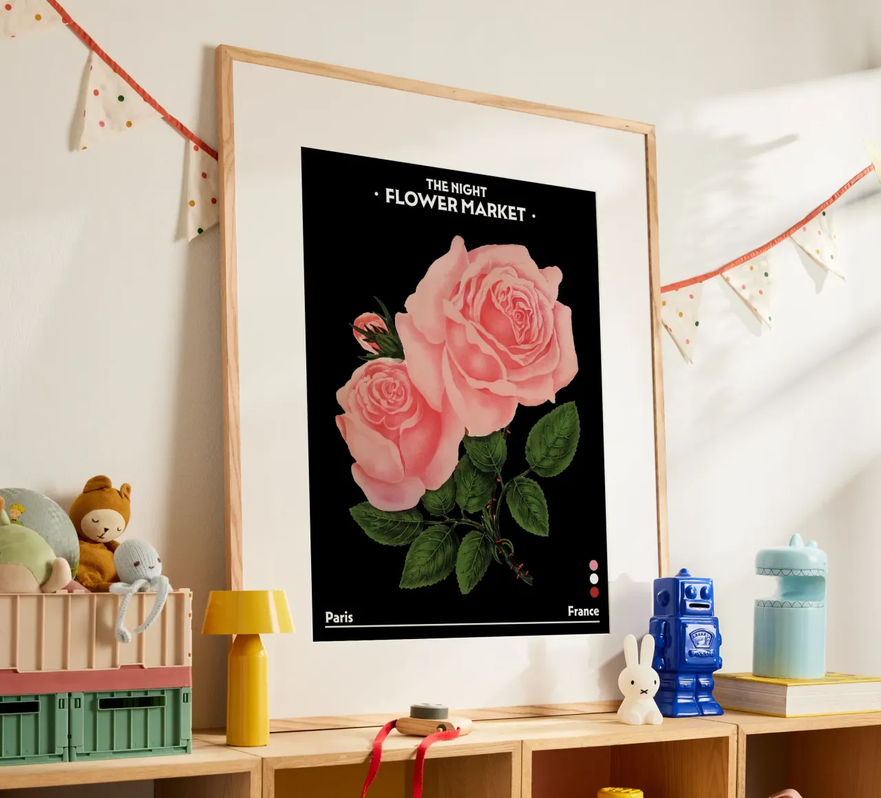 Mercato dei fiori notturno, Botanico d'epoca, Parigi, Francia, Rose poster da Peaches Art Prints