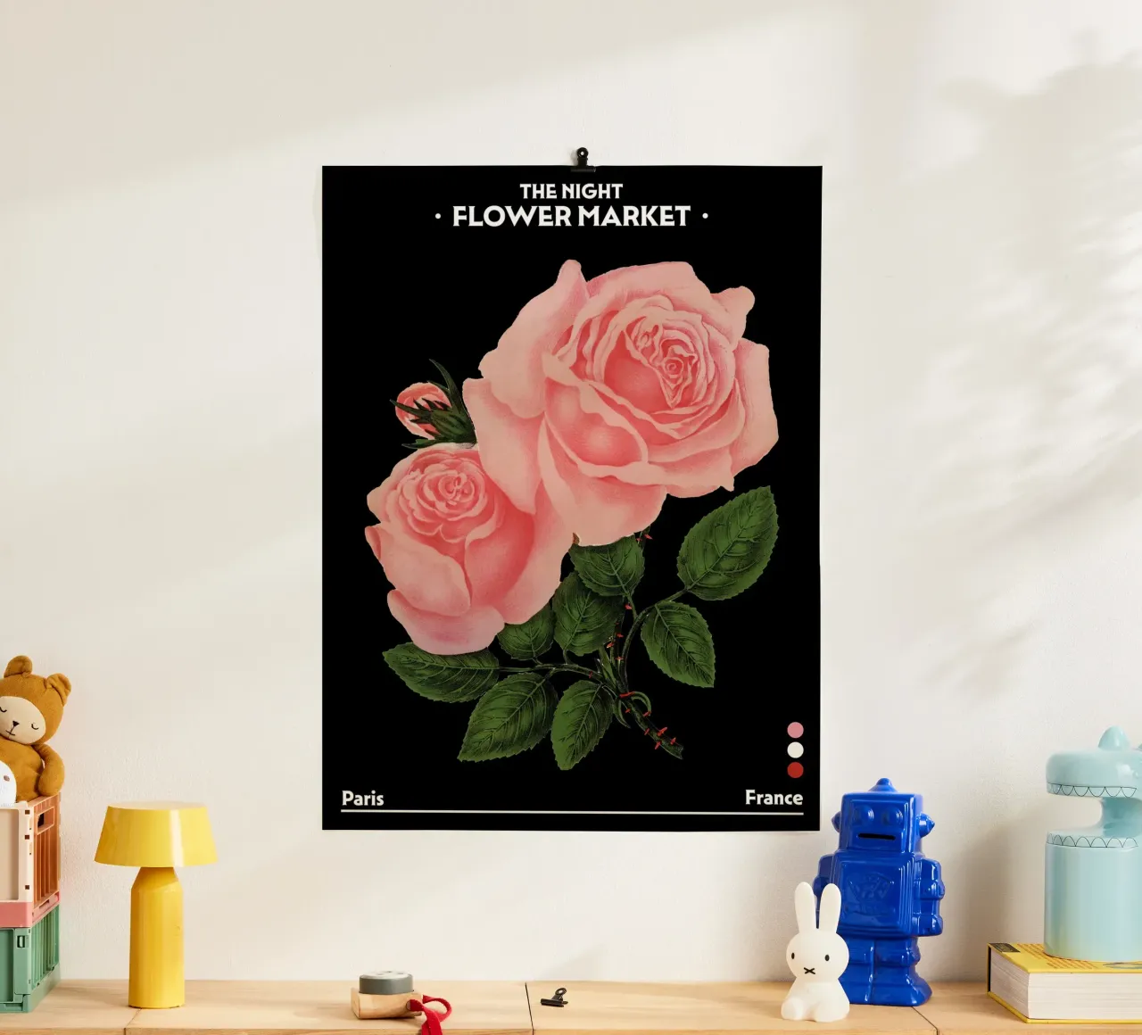 Mercato dei fiori notturno, Botanico d'epoca, Parigi, Francia, Rose poster da Peaches Art Prints