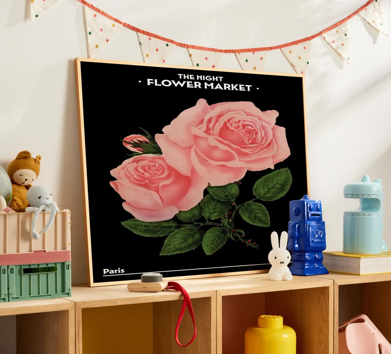 Mercato dei fiori notturno, Botanico d'epoca, Parigi, Francia, Rose poster da Peaches Art Prints