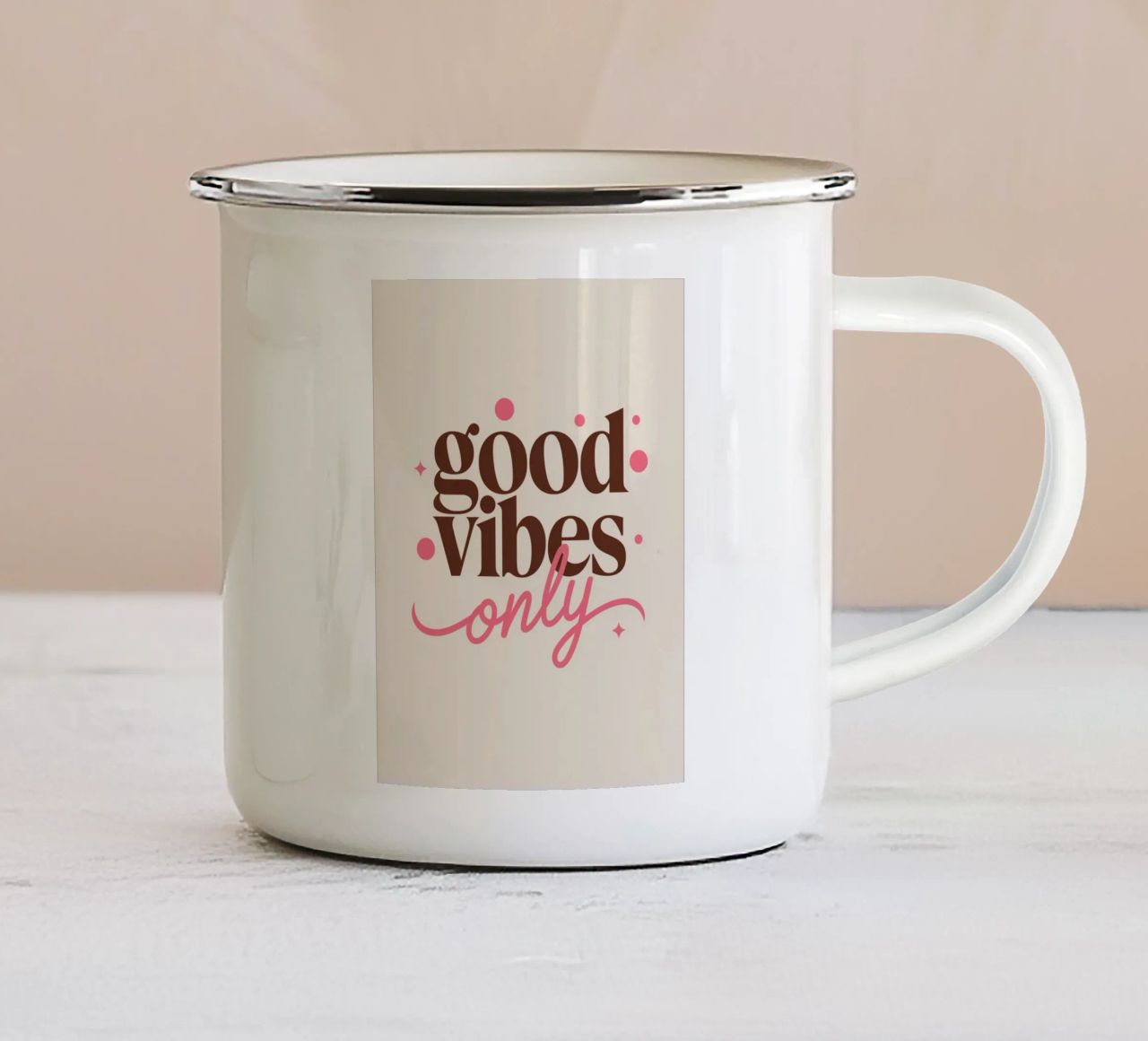 SOLO BUONE VIBRAZIONI tazza in smalto da logic