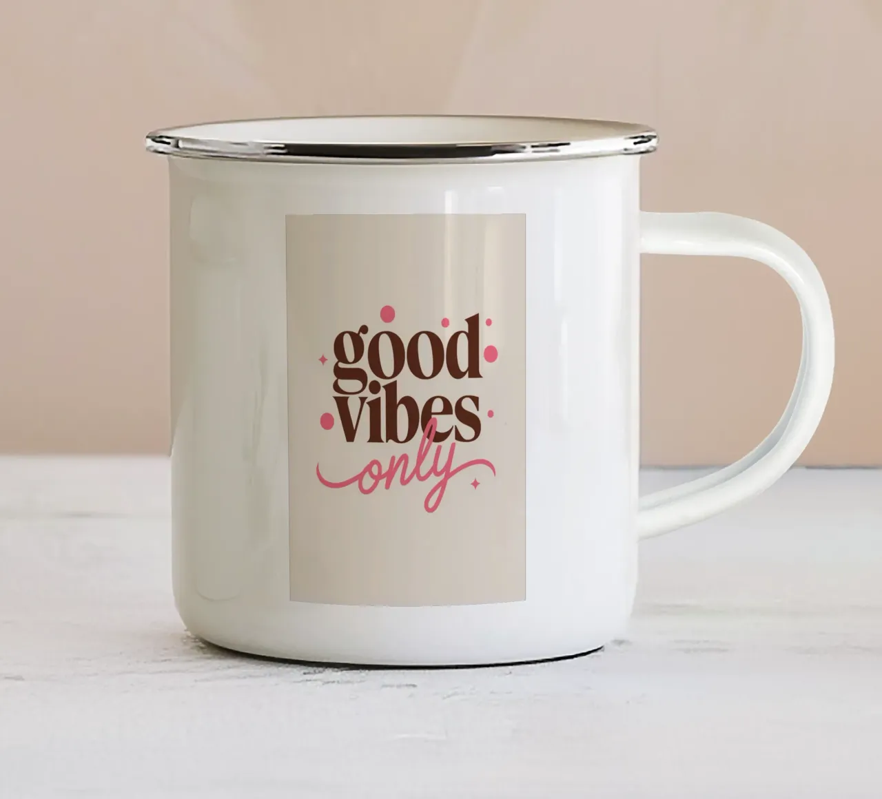 SOLO BUONE VIBRAZIONI tazza in smalto da logic