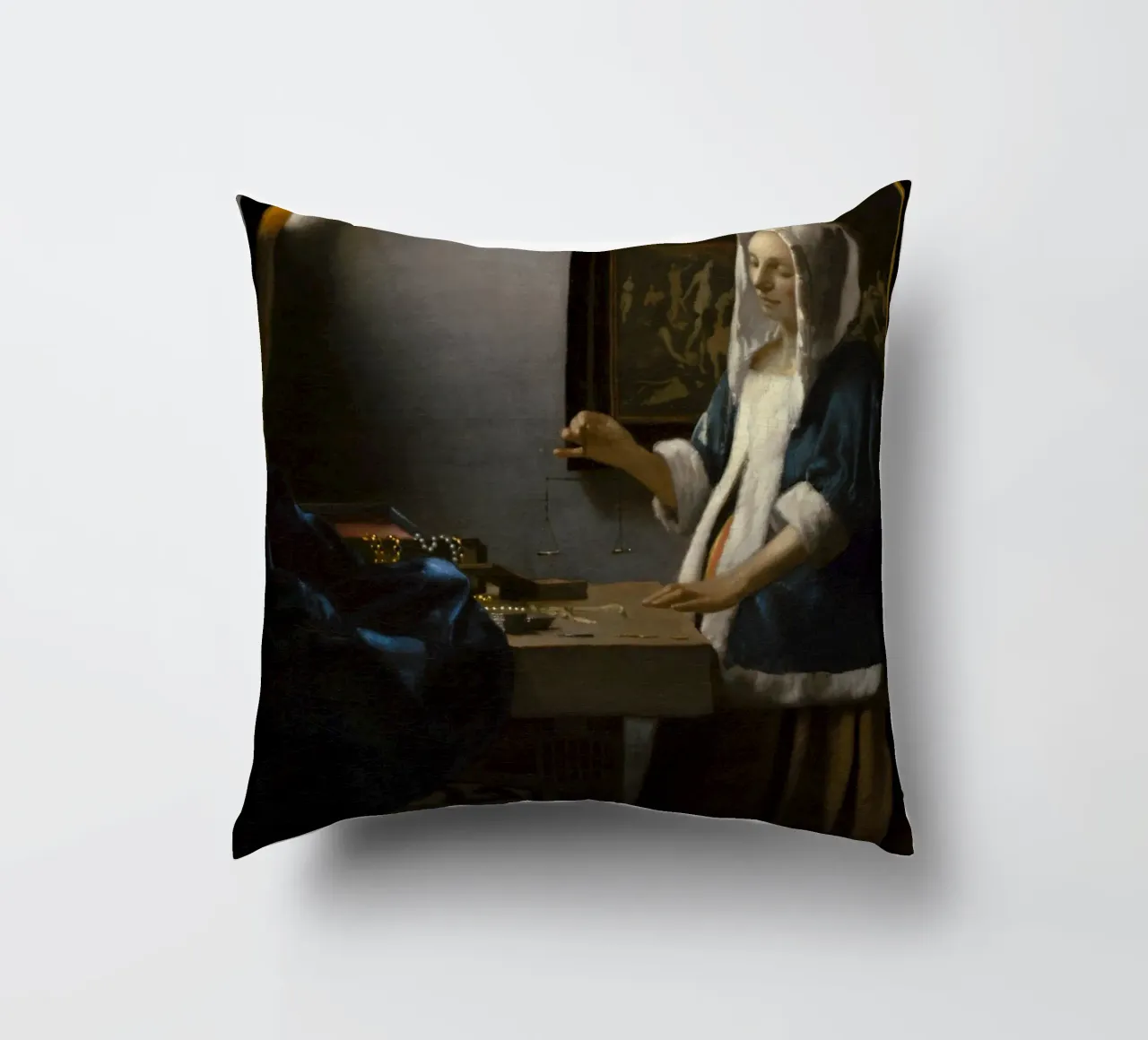 Johannes Vermeer - Donna in equilibrio cuscino da William Store