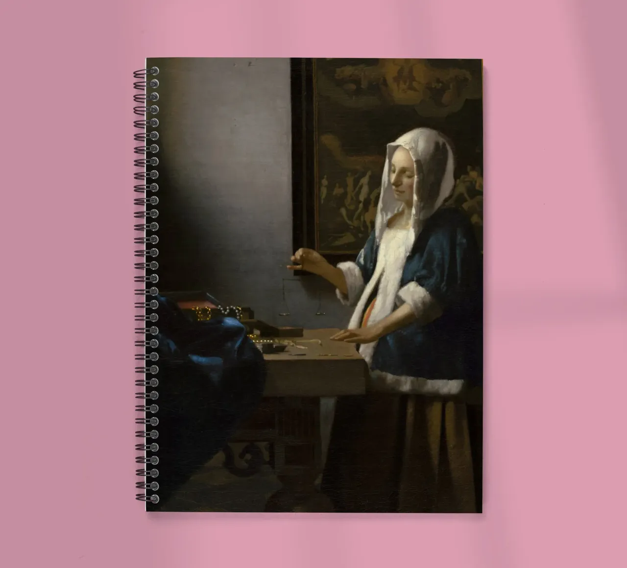 Johannes Vermeer - Woman Holding a Balance notitieboek met spiraal van William Store