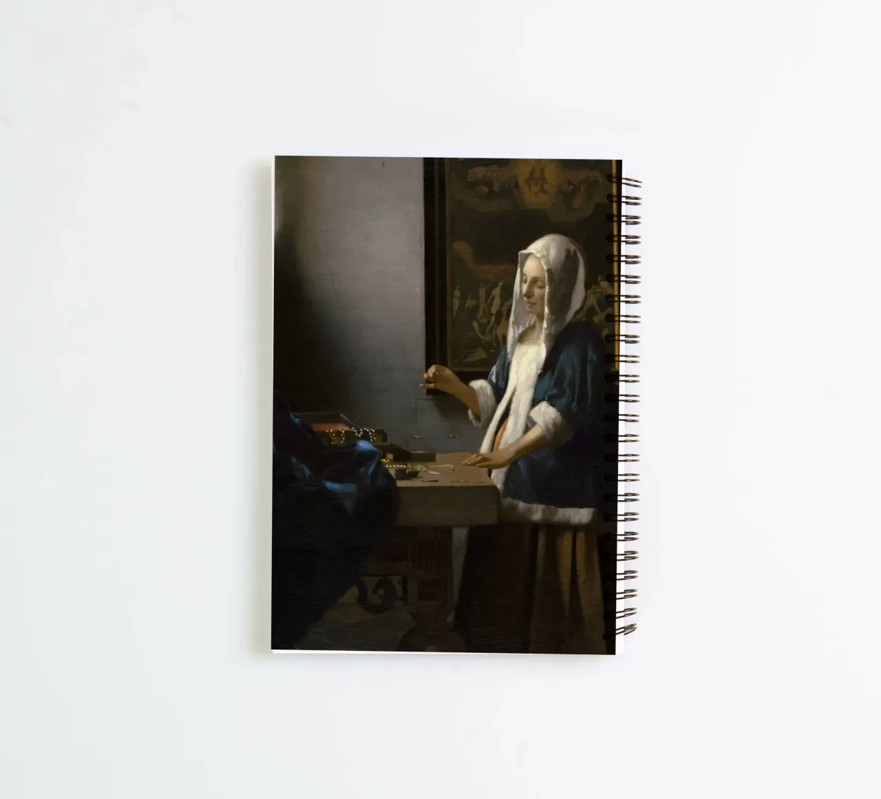 Johannes Vermeer - Woman Holding a Balance notitieboek met spiraal van William Store