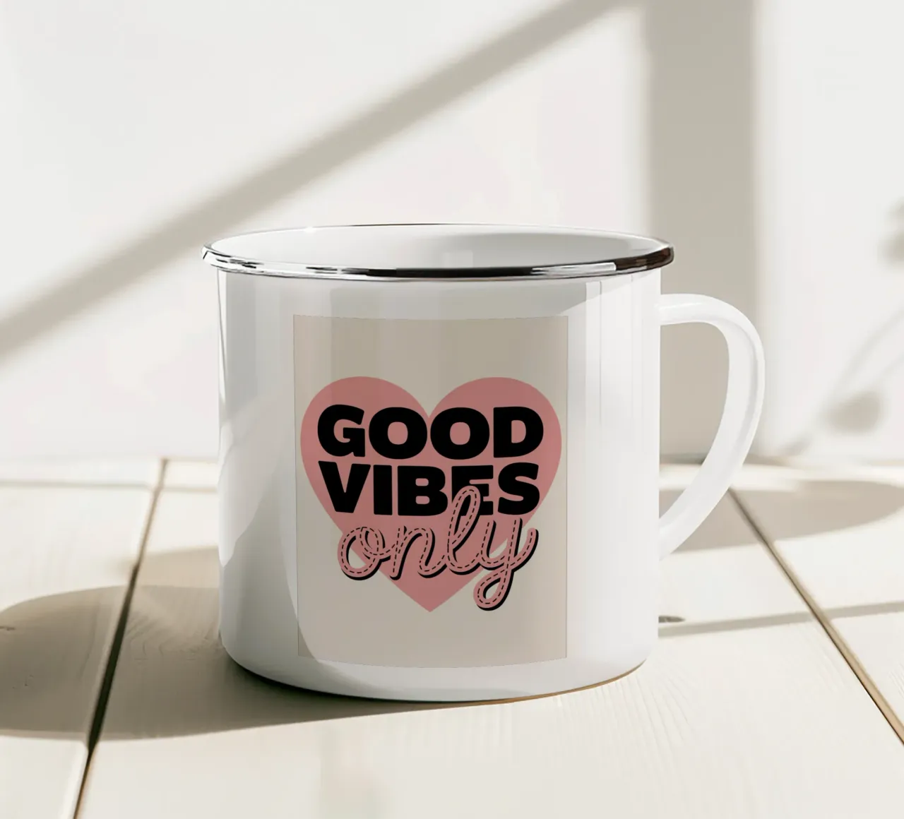 SOLO BUONE VIBRAZIONI tazza in smalto da logic
