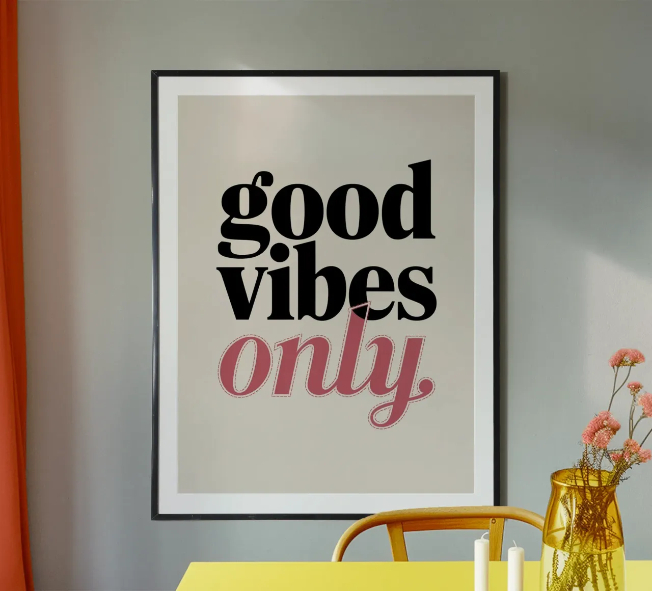 SOLO BUONE VIBRAZIONI poster con telaio in legno da logic