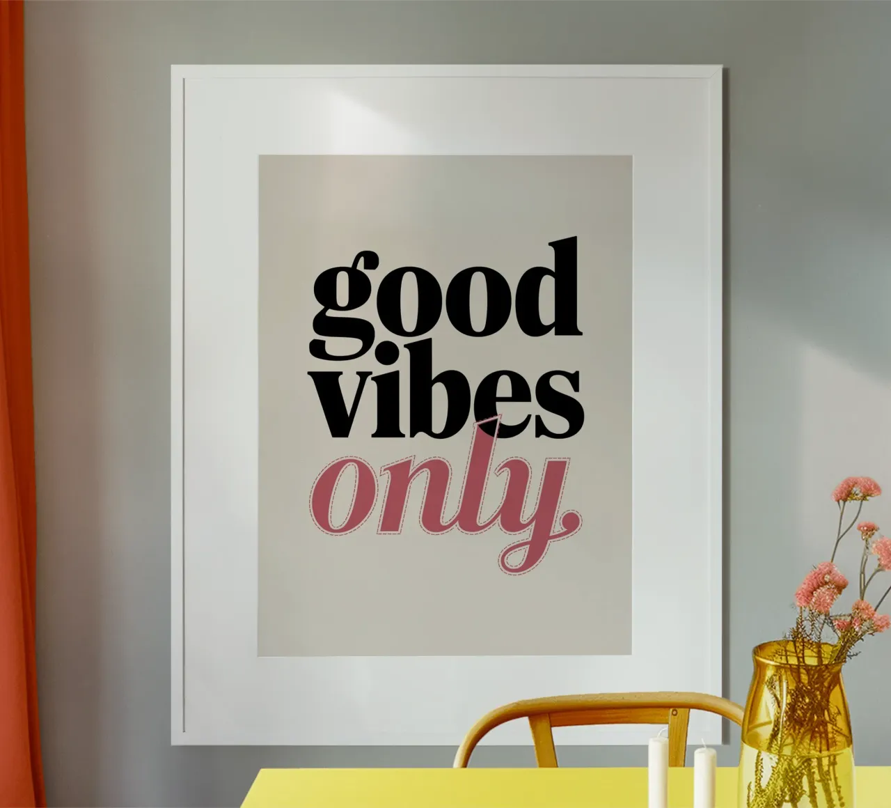 SOLO BUONE VIBRAZIONI poster con telaio in legno da logic