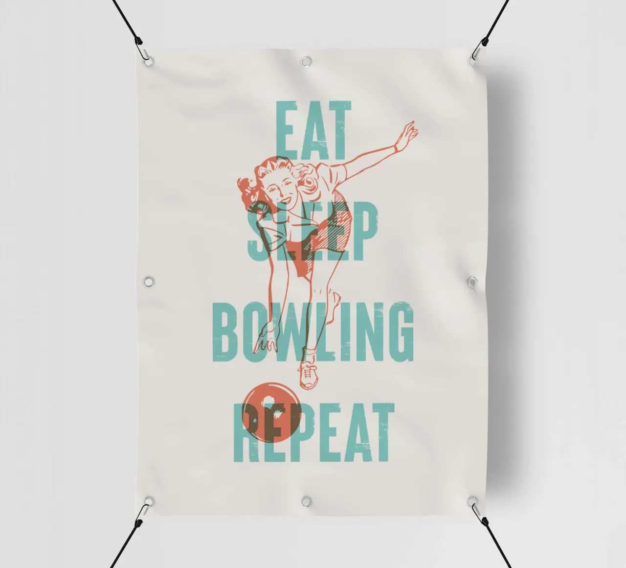Mangiare dormire giocare a bowling ripetere telo in pvc da Vintagrafica