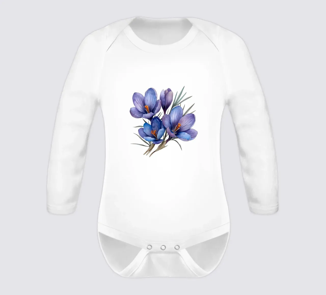Crocus Flower 3 long-sleeve baby romper by Bold Blooms