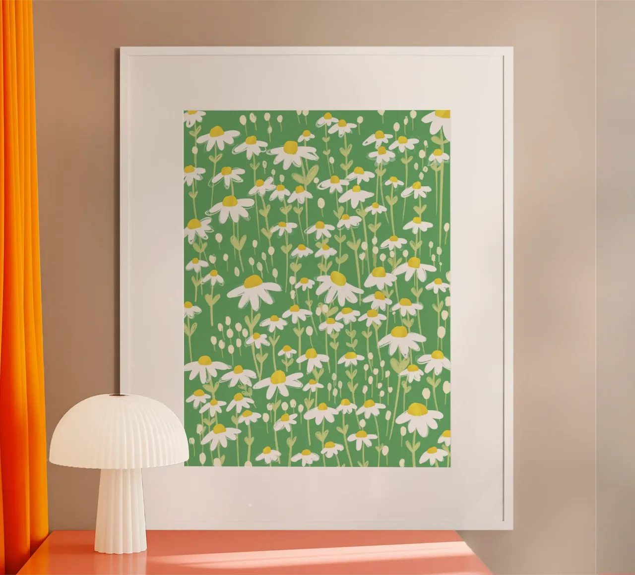 Green chamomile poster con telaio in plastica da GigiRosado