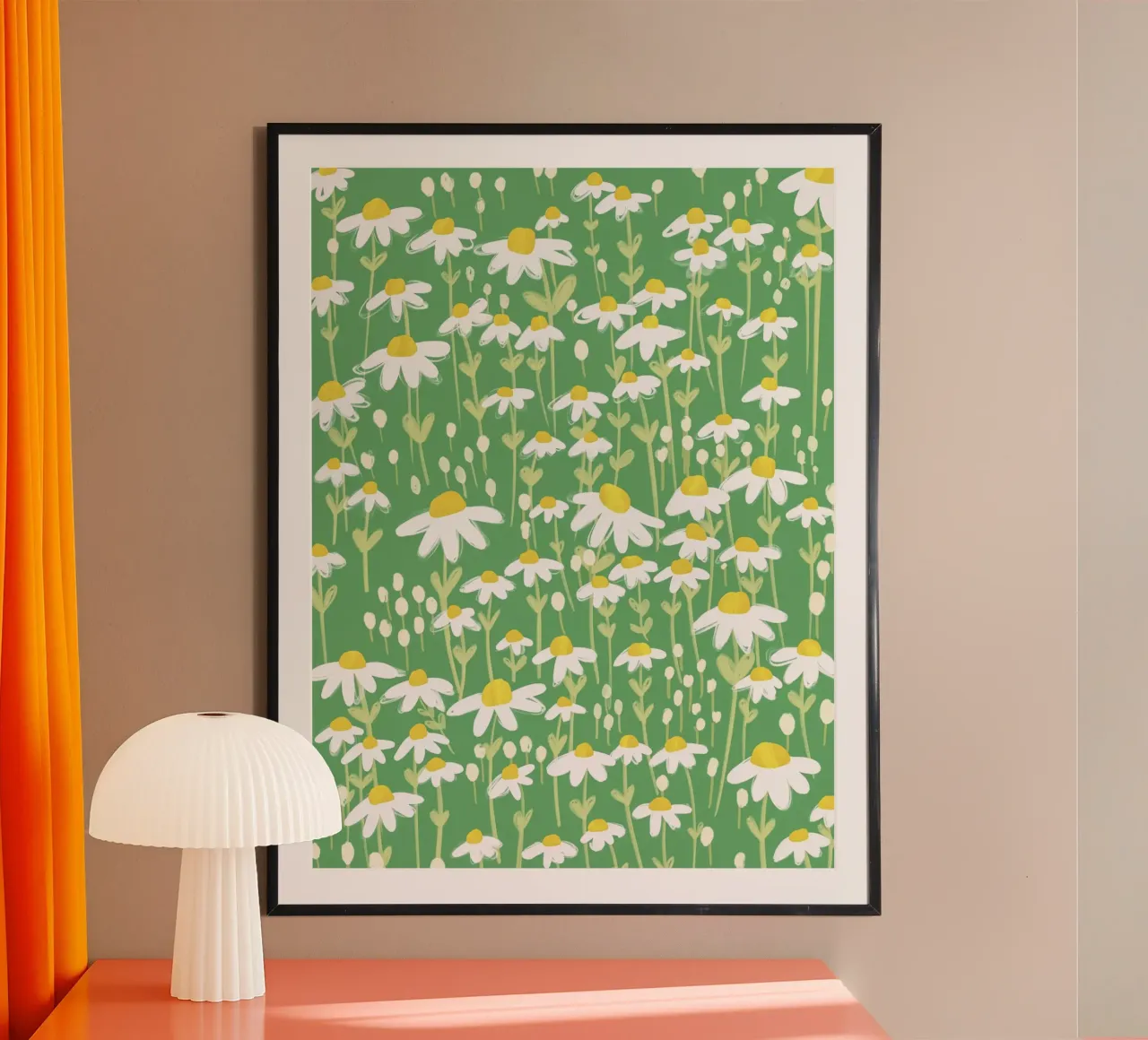 Green chamomile poster con telaio in plastica da GigiRosado
