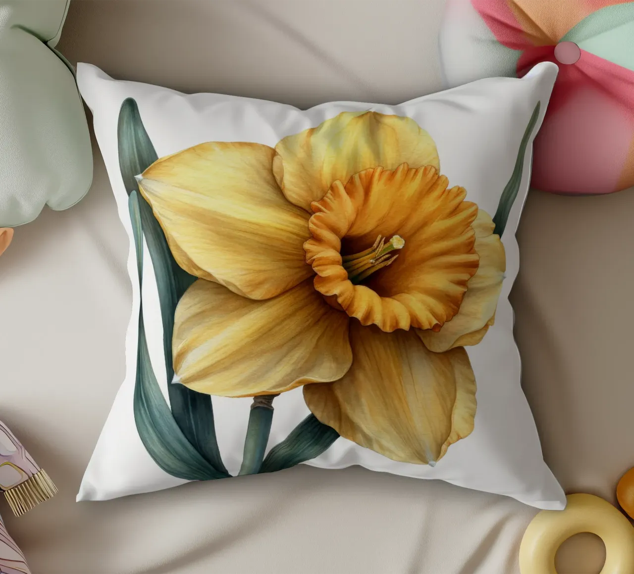 Daffodil Flower 4 decorative cushion by Bold Blooms