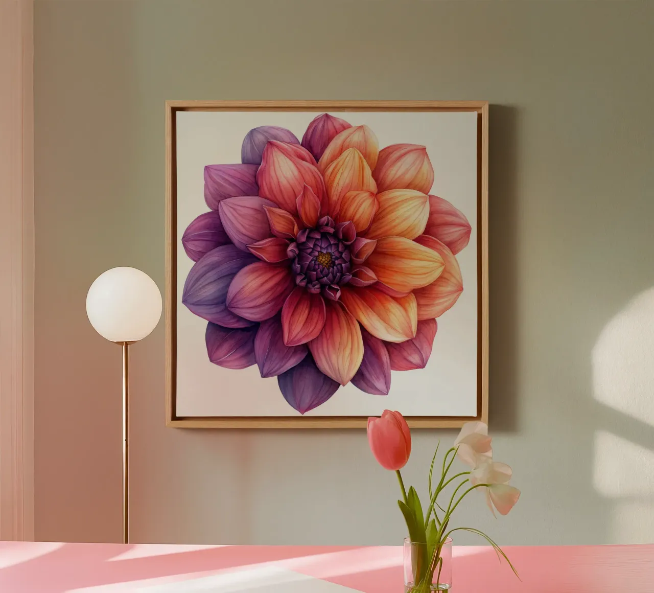 Dahlia bloem 1 canvas met Baklijst van Bold Blooms