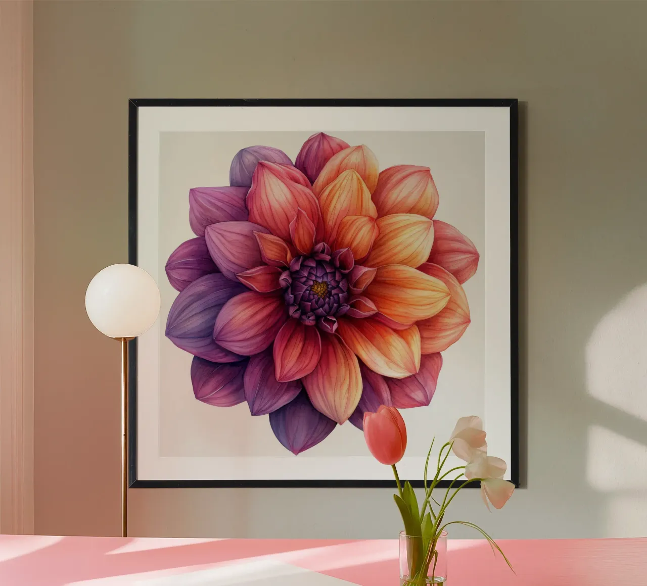 Fiore di dalia 1 poster con telaio in alluminio da Bold Blooms