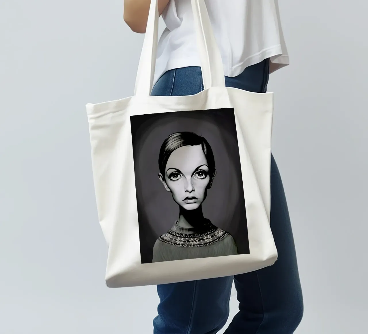 Twiggy borsa in juta da Rob Art | Illustration