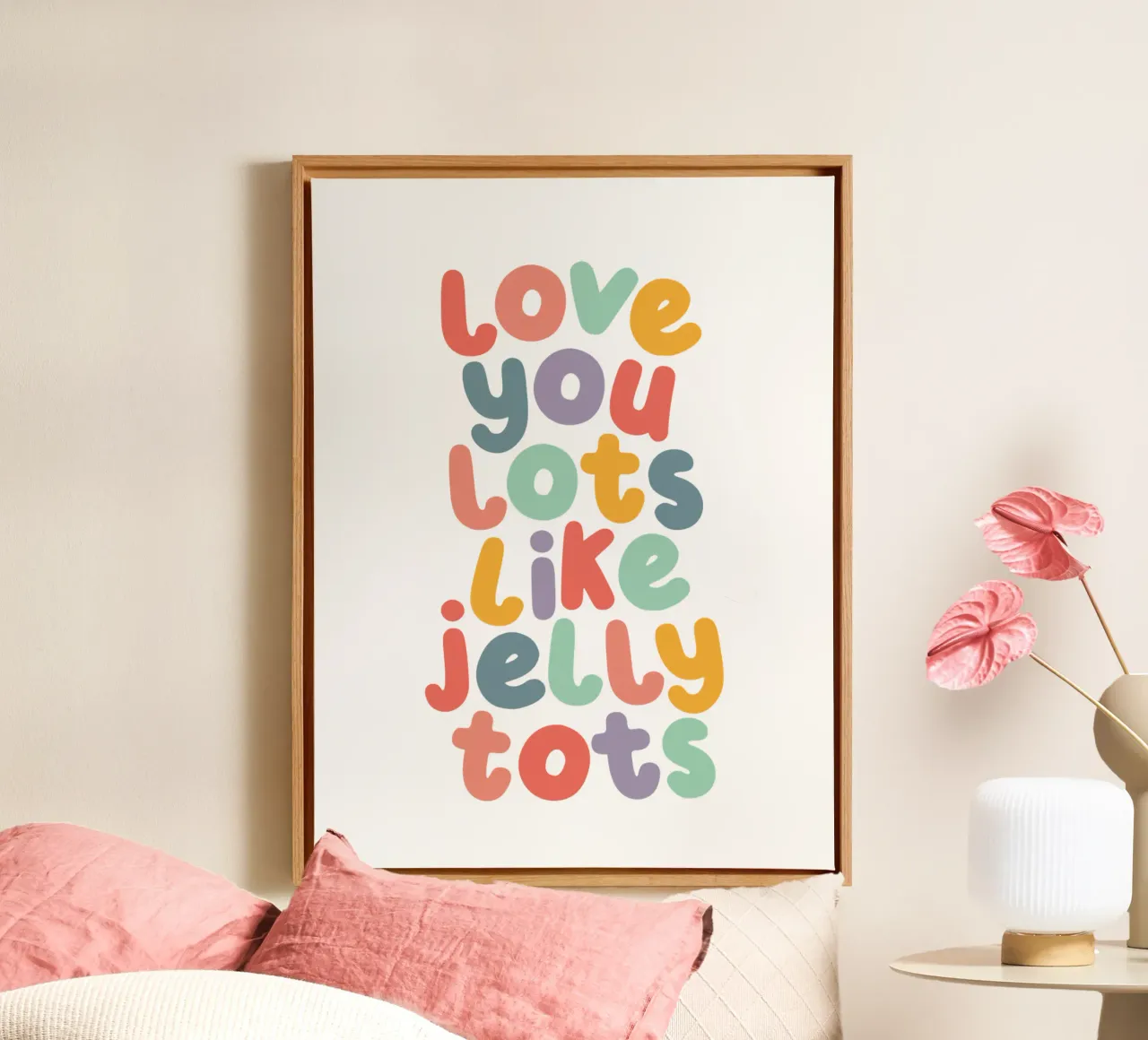 ove You Lots Like Jelly Tots Kleurrijke Typografie Print canvas met Baklijst van THE MOTIVATED TYPE