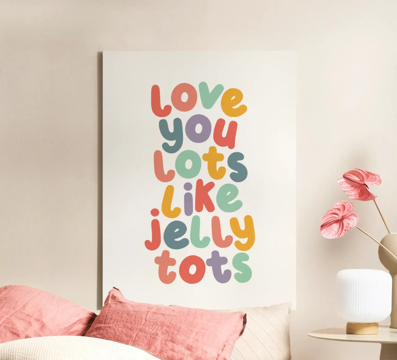 ove You Lots Like Jelly Tots Kleurrijke Typografie Print canvas met Baklijst van THE MOTIVATED TYPE