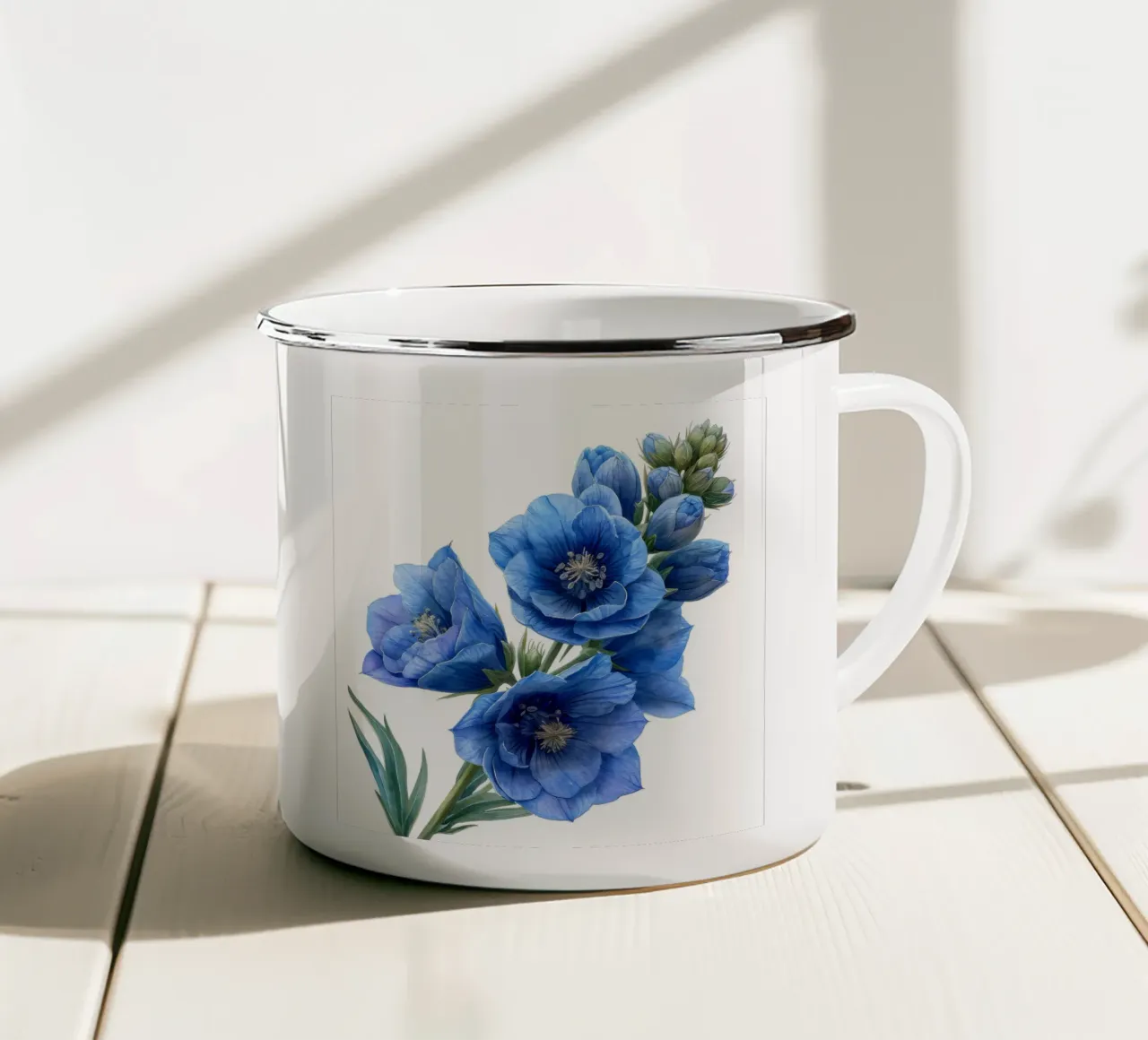 Delphinium bloem 2 emaille mok van Bold Blooms