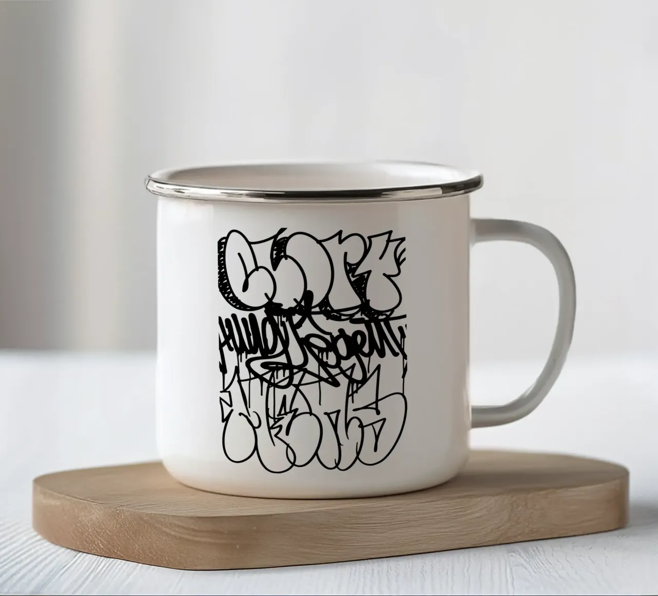 Black and White Graffiti tazza in smalto da Flo Klein